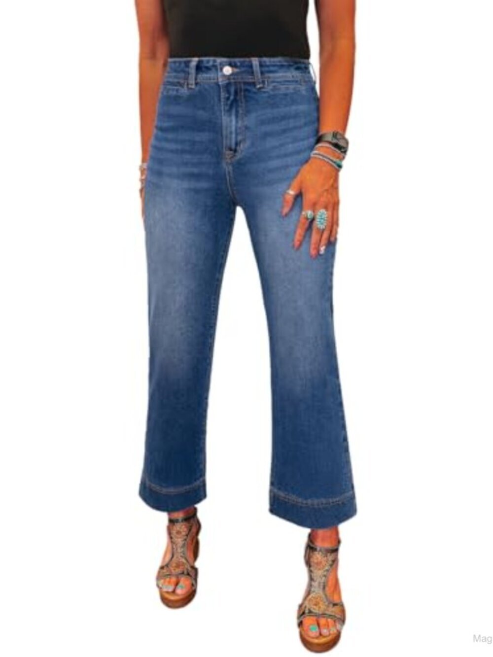 High Waisted Wide Leg Stretch Denim Jeans for Women Casual
